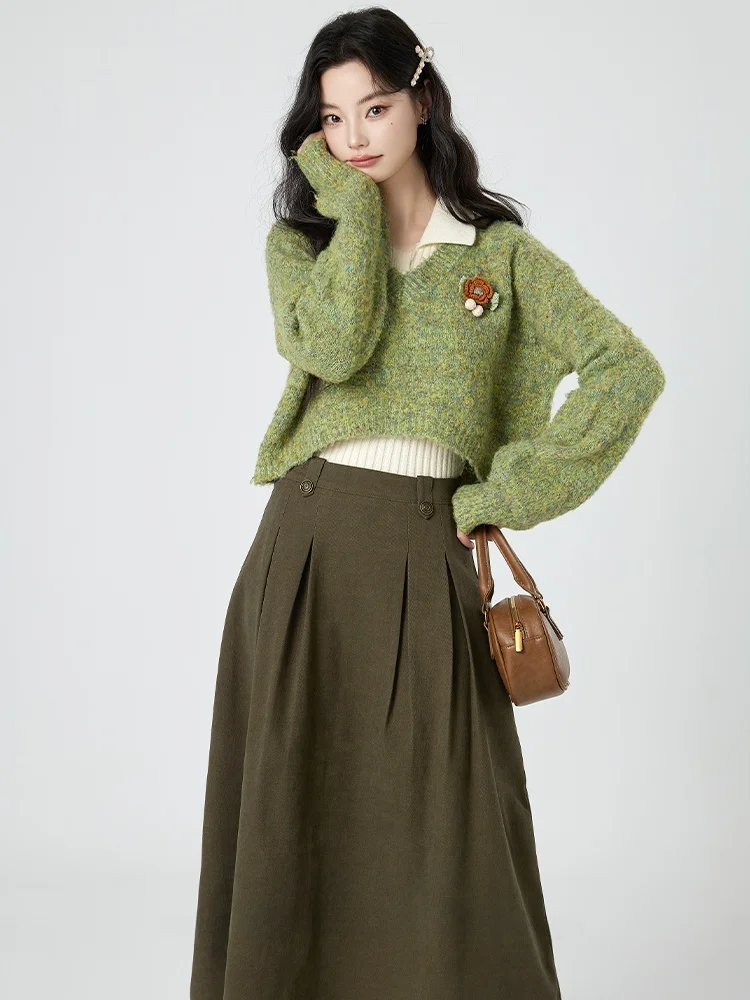 Женский вязаный свитер и комплект юбки с длинным воротником-стойкой, осенне-зимний многослойный ансамбль Faion
Женский вязаный свитер и комплект юбки с длинным воротником-стойкой, осенне-зимний многослойный ансамбль Faion