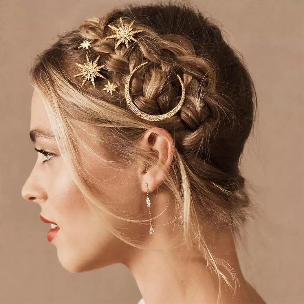 Celestial Star Moon Hair Pins Gold Rhinestone Starburst Hair Comb Wedding Bridal Hair Accessory for Women Boho Fairy Hairstyle
Celestial Star Moon Hair Pins Gold Rhinestone Starburst Hair Comb Wedding Bridal Hair Accessory for Women Boho Fairy Hairstyle