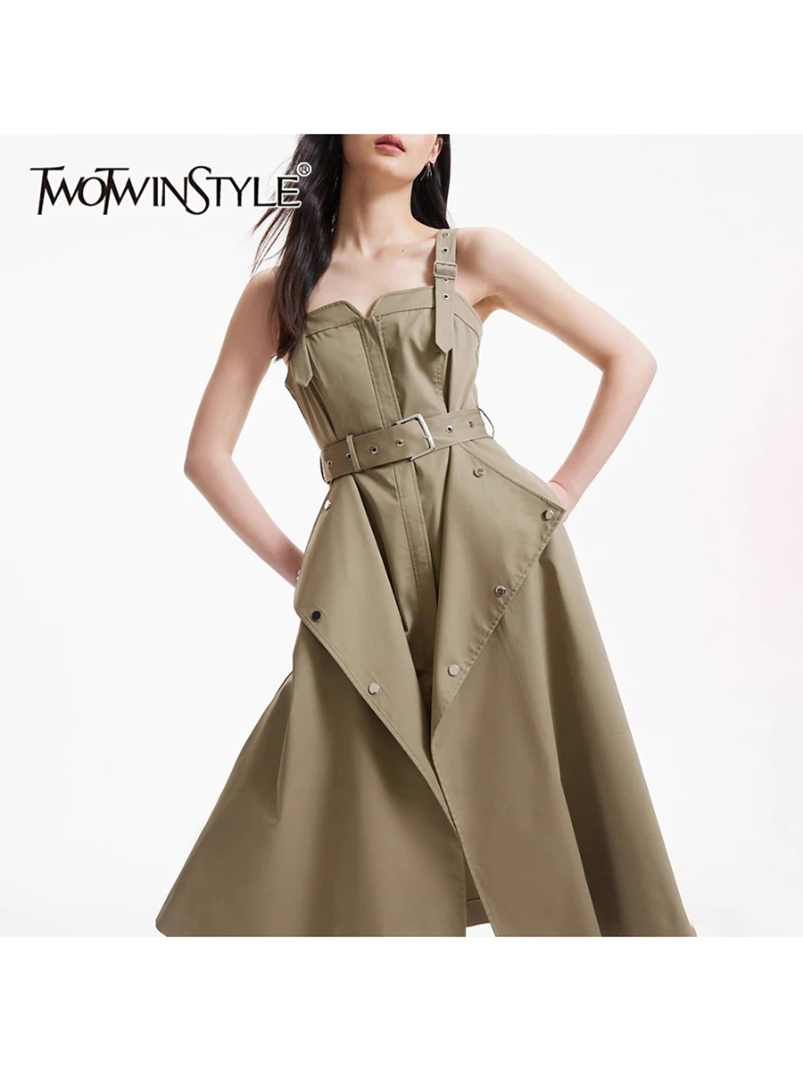 TWOTWINSTYLE Slimming Spliced Lace Up Fashion Dresses for Women Square Neck Sleeveless Design Sense Dress Female Clothing New
TWOTWINSTYLE Slimming Spliced Lace Up Fashion Dresses for Women Square Neck Sleeveless Design Sense Dress Female Clothing New