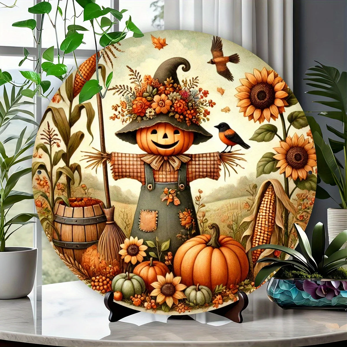 Autumn Harvest Sunflower Pumpkin Scarecrow Design,Round Metal Wall Art Decor, Sign for Home and Room Aesthetics,8x 8-1Pc
Autumn Harvest Sunflower Pumpkin Scarecrow Design,Round Metal Wall Art Decor, Sign for Home and Room Aesthetics,8x 8-1Pc
