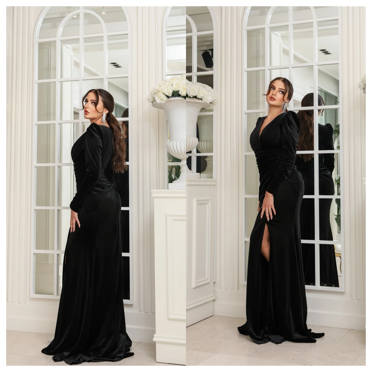 Customized Customized Modern Black Velvet Evening Dress V-Neck Long Sleeves Bespoke Occasion Gowns High Quality Homecoming Dress
Customized Customized Modern Black Velvet Evening Dress V-Neck Long Sleeves Bespoke Occasion Gowns High Quality Homecoming Dress