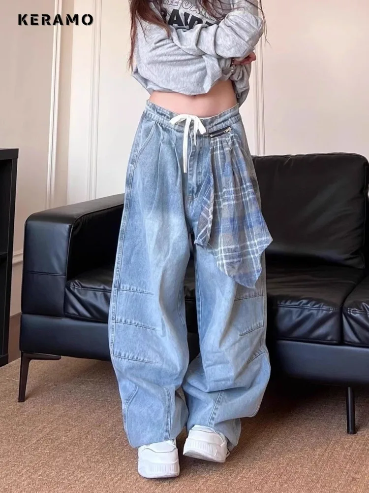 Women's High Street Casual Overalls Pants American Retro 2000's Plaid Patchwork Denim Trousers Y2k Drawstring Blue Pants
Women's High Street Casual Overalls Pants American Retro 2000's Plaid Patchwork Denim Trousers Y2k Drawstring Blue Pants