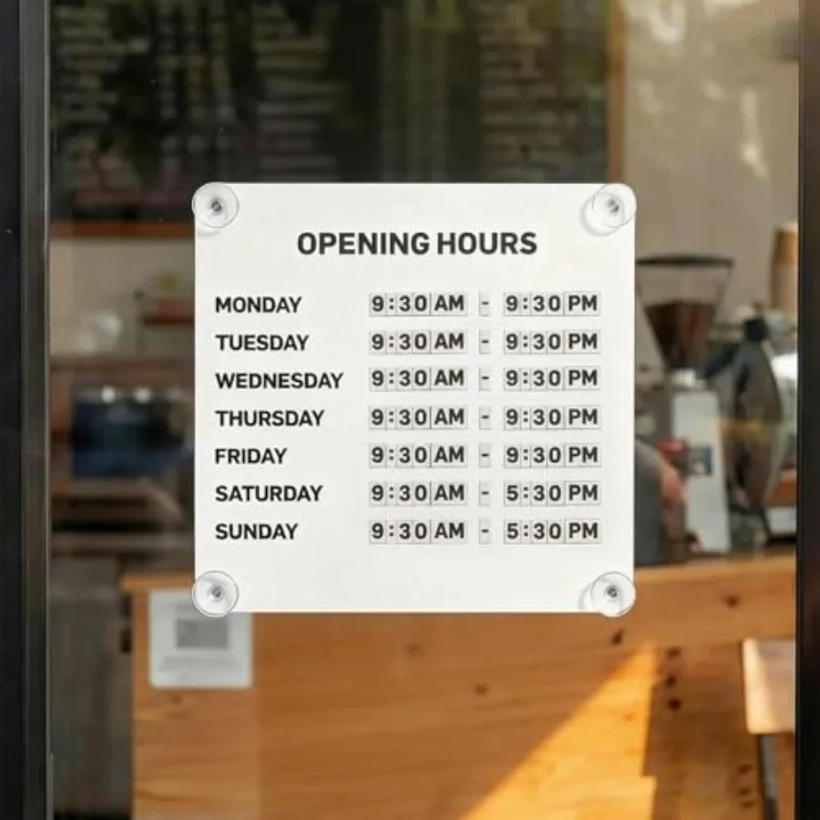 Metal Magnetic Business Hours Sign for Storefronts Suction Cup Opening Hours Board for Glass Doors Reusable Changeable Schedule
Metal Magnetic Business Hours Sign for Storefronts Suction Cup Opening Hours Board for Glass Doors Reusable Changeable Schedule