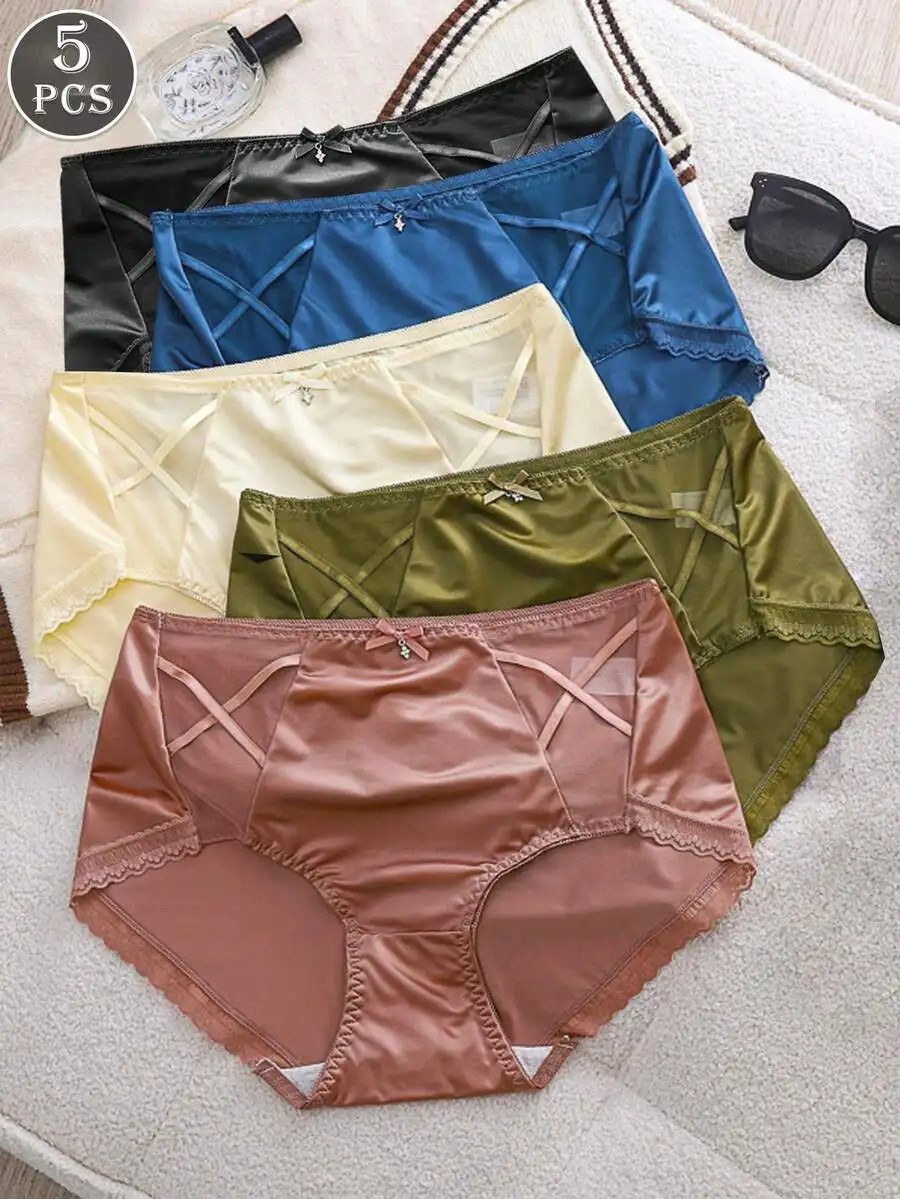 5 Pcs Women Solid Color Satin Lace Bow Mid-Waist Bikini Panties
5 Pcs Women Solid Color Satin Lace Bow Mid-Waist Bikini Panties