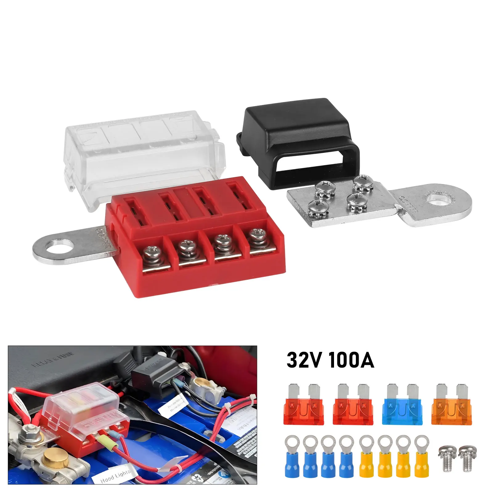 100A 32V For Car Yacht Truck 4 Circuit Kit ST Blade Fuse Block Battery Terminal Mount Busbar Boating Equipment
100A 32V For Car Yacht Truck 4 Circuit Kit ST Blade Fuse Block Battery Terminal Mount Busbar Boating Equipment