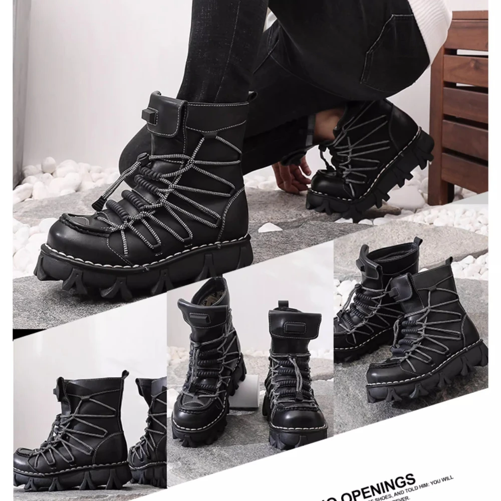 Fashion Men's Genuine Leather Motorcycle Boots Goth Punk Platform Retro Western Cowboy Boots Lace-up Mid-calf Elastic Snow Boots
Fashion Men's Genuine Leather Motorcycle Boots Goth Punk Platform Retro Western Cowboy Boots Lace-up Mid-calf Elastic Snow Boots