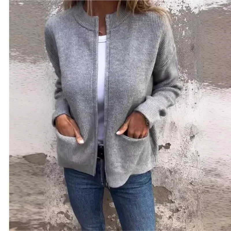 Fashion Zipper Knit Jackets Coat Women's Autumn And Winter New Long-Sleeved Pockets Pure Color Cardigan Outerwear Black Green
Fashion Zipper Knit Jackets Coat Women's Autumn And Winter New Long-Sleeved Pockets Pure Color Cardigan Outerwear Black Green