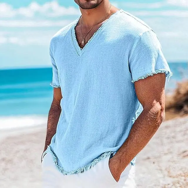 Hawaii Beach Casual Men's Linen Shirts Summer Fashion Solid Color Breathable T-shirt Men Vintage Short sleeves V Neck Ripped Top
Hawaii Beach Casual Men's Linen Shirts Summer Fashion Solid Color Breathable T-shirt Men Vintage Short sleeves V Neck Ripped Top