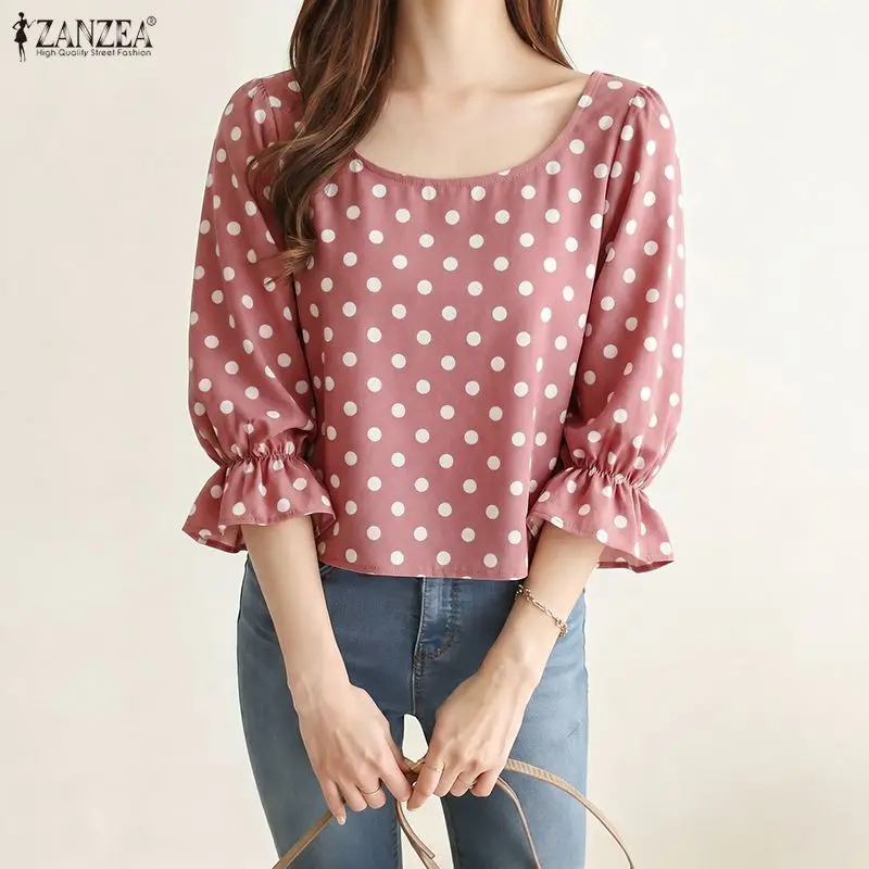 Women's Elegant Polka Dot Blouses Square Neck 3/4 Puff Sleeve Elastic Cuffs Pullover Tops ZANZEA Daily Casual Blusas de Mujer
Women's Elegant Polka Dot Blouses Square Neck 3/4 Puff Sleeve Elastic Cuffs Pullover Tops ZANZEA Daily Casual Blusas de Mujer
