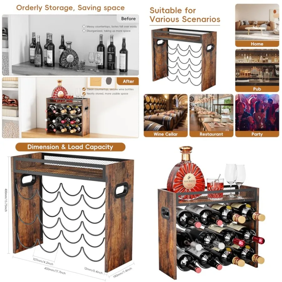 Wine Rack, can Hold 12 Bottles.Suitable for Home Kitchens, Restaurants, Food Pantries, cabinets, and Bars
Wine Rack, can Hold 12 Bottles.Suitable for Home Kitchens, Restaurants, Food Pantries, cabinets, and Bars