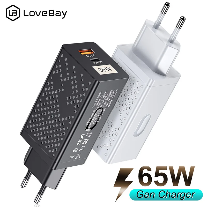 Lovebay 65W GaN Charger Quick Charge 4.0 3.0 Type C PD USB Charger Portable Fast Charger For Laptop iPhone 13 MacBook Samsung
Lovebay 65W GaN Charger Quick Charge 4.0 3.0 Type C PD USB Charger Portable Fast Charger For Laptop iPhone 13 MacBook Samsung