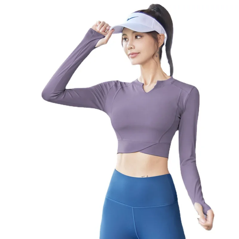 V-neck Exposed Navel Long Sleeved Seamless Fitness Suit for Slimming, Outdoor Sports Tight Top for Women
V-neck Exposed Navel Long Sleeved Seamless Fitness Suit for Slimming, Outdoor Sports Tight Top for Women