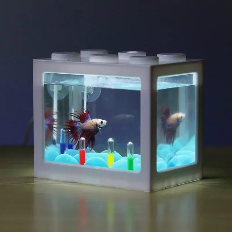 USB Mini Fish Tank Betta Mini Aquarium with LED Light Creative Building block home office Tea Table decoration Fish Feeding box
USB Mini Fish Tank Betta Mini Aquarium with LED Light Creative Building block home office Tea Table decoration Fish Feeding box