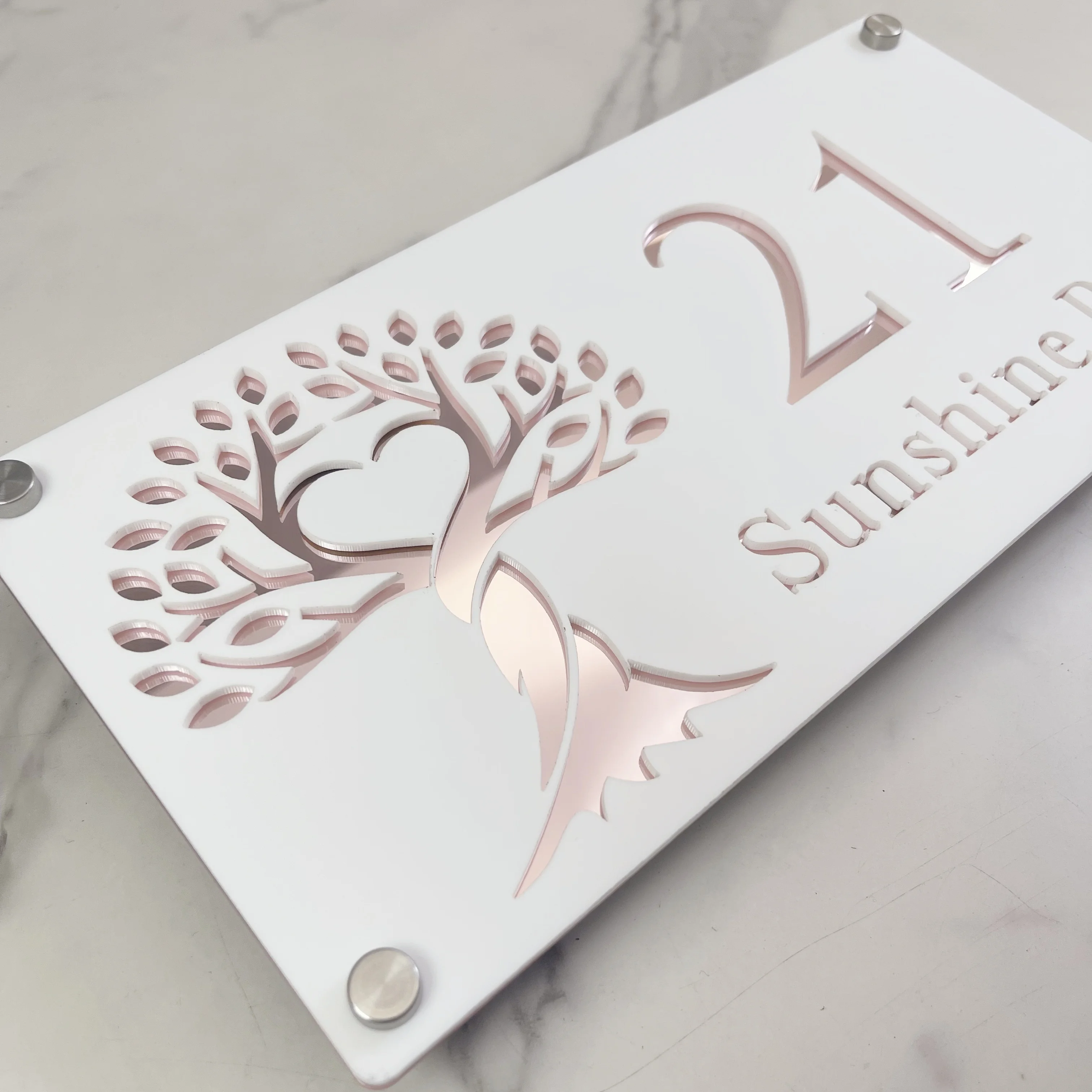 Customized Tree of Life House Number Sign 3D Acrylic Address Plaque White Rose Gold Outdoor Laser Cut Home Door Wall Decoration
Customized Tree of Life House Number Sign 3D Acrylic Address Plaque White Rose Gold Outdoor Laser Cut Home Door Wall Decoration