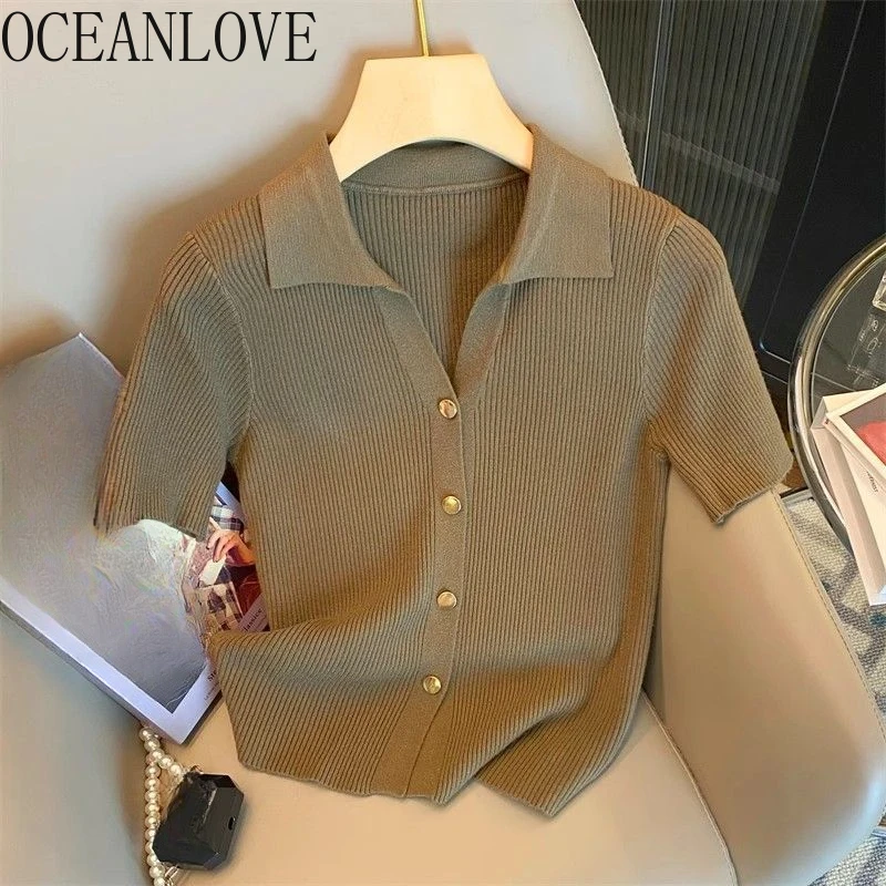 OCEANLOVE Single Breasted Knitted T-shirts Solid Spring Summer Thin Casual T Shirt for Women Korean Fashion Ropa De Mujer
OCEANLOVE Single Breasted Knitted T-shirts Solid Spring Summer Thin Casual T Shirt for Women Korean Fashion Ropa De Mujer