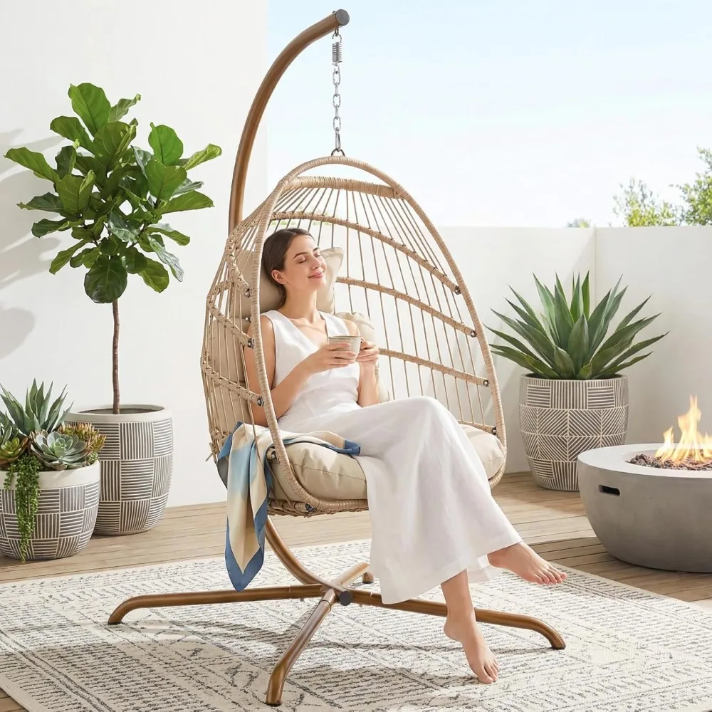 Hanging Egg Chair with Stand Indoor Outdoor, Comfy Patio Rattan Swing Hammock Chairs with Cushion, 350lbs Capacity, Customized
Hanging Egg Chair with Stand Indoor Outdoor, Comfy Patio Rattan Swing Hammock Chairs with Cushion, 350lbs Capacity, Customized