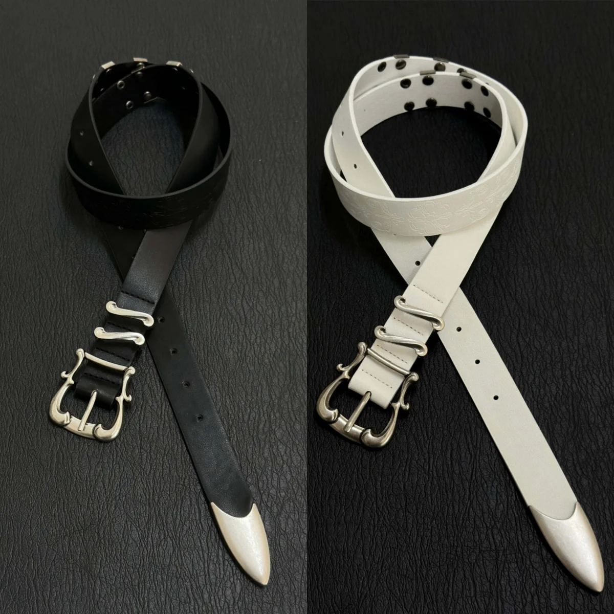 White carved belt with subtle patterns, matte metal buckle, vintage elegant leather belt for formal business suits and occasions
White carved belt with subtle patterns, matte metal buckle, vintage elegant leather belt for formal business suits and occasions