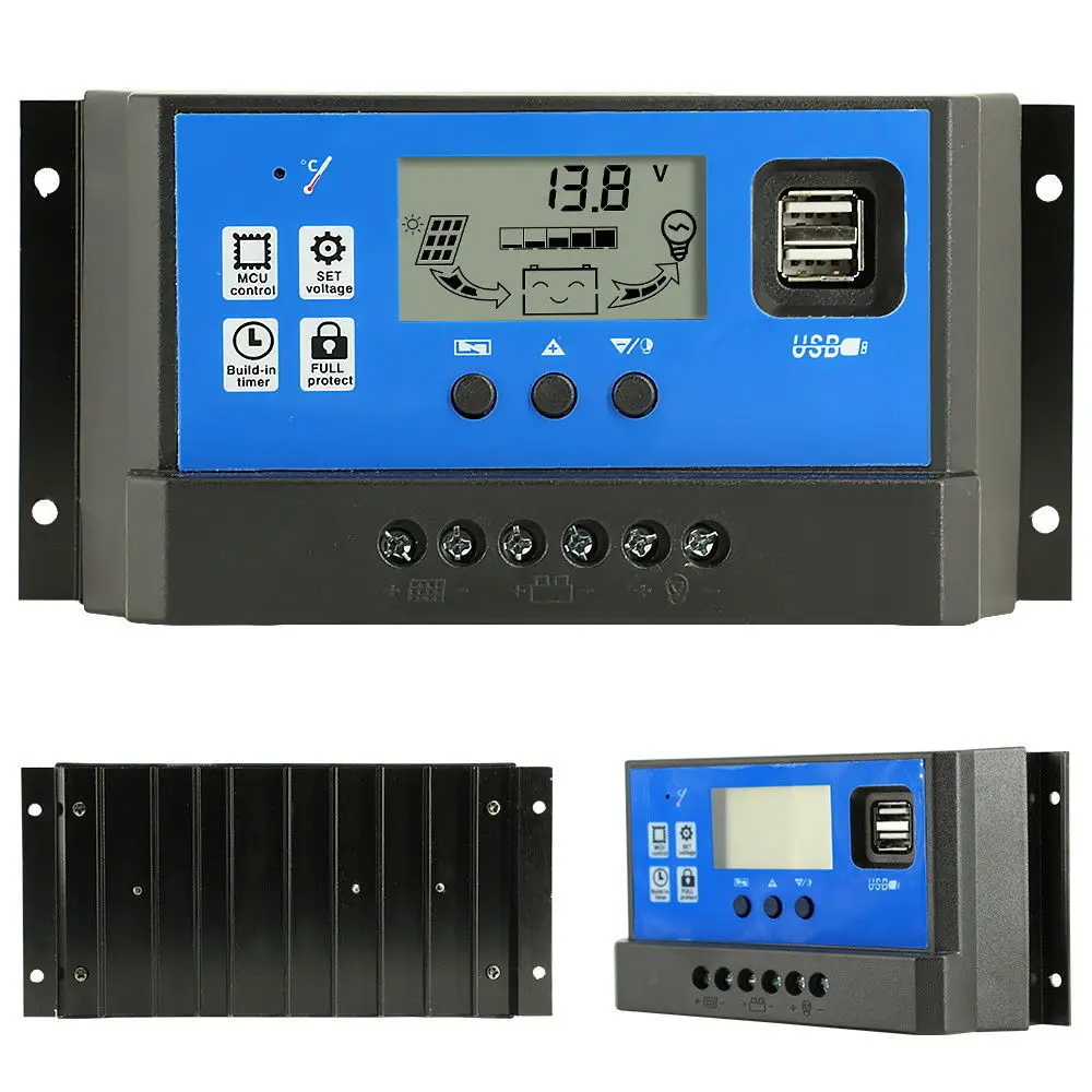 10A 12V 24V Solar Charge Controller with USB Ports Backlight Display Waterproof Solar Power Regulator for Home Lighting System
10A 12V 24V Solar Charge Controller with USB Ports Backlight Display Waterproof Solar Power Regulator for Home Lighting System