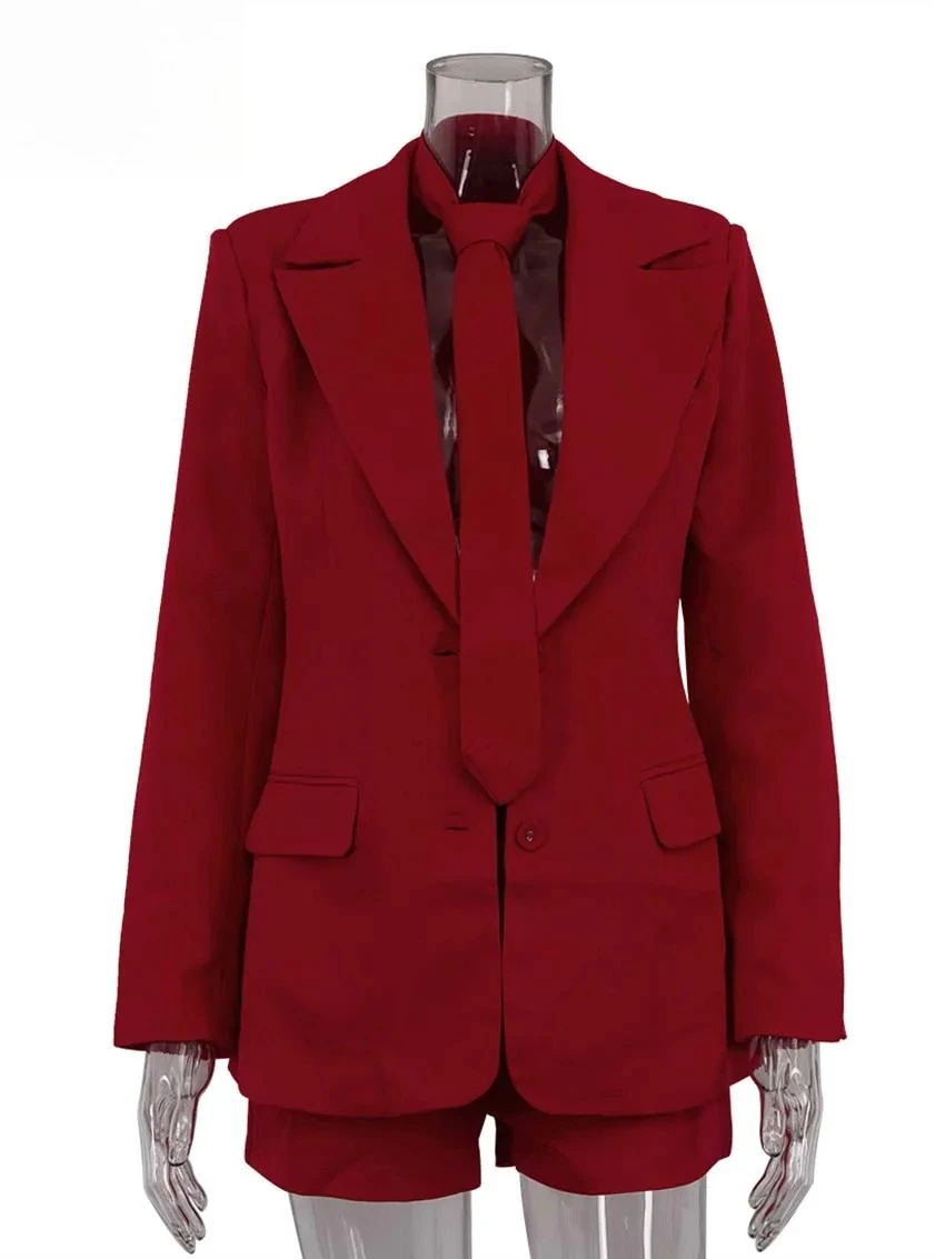 Spring New Women's Elegant Red Fashion Long Sleeve Pockets Tie Button Blazers And High Waisted Simple Shorts Sets Two Pieces Set
Spring New Women's Elegant Red Fashion Long Sleeve Pockets Tie Button Blazers And High Waisted Simple Shorts Sets Two Pieces Set