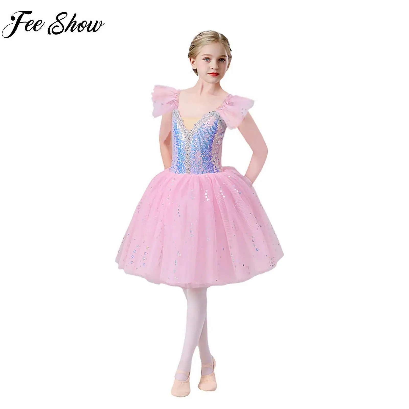 Kids Girls Puffy Ballet Dress Ruffles Sleeves Shiny Sequin Princess Bodice Layered Tulle Dress for Ballerina Stage Performance
Kids Girls Puffy Ballet Dress Ruffles Sleeves Shiny Sequin Princess Bodice Layered Tulle Dress for Ballerina Stage Performance