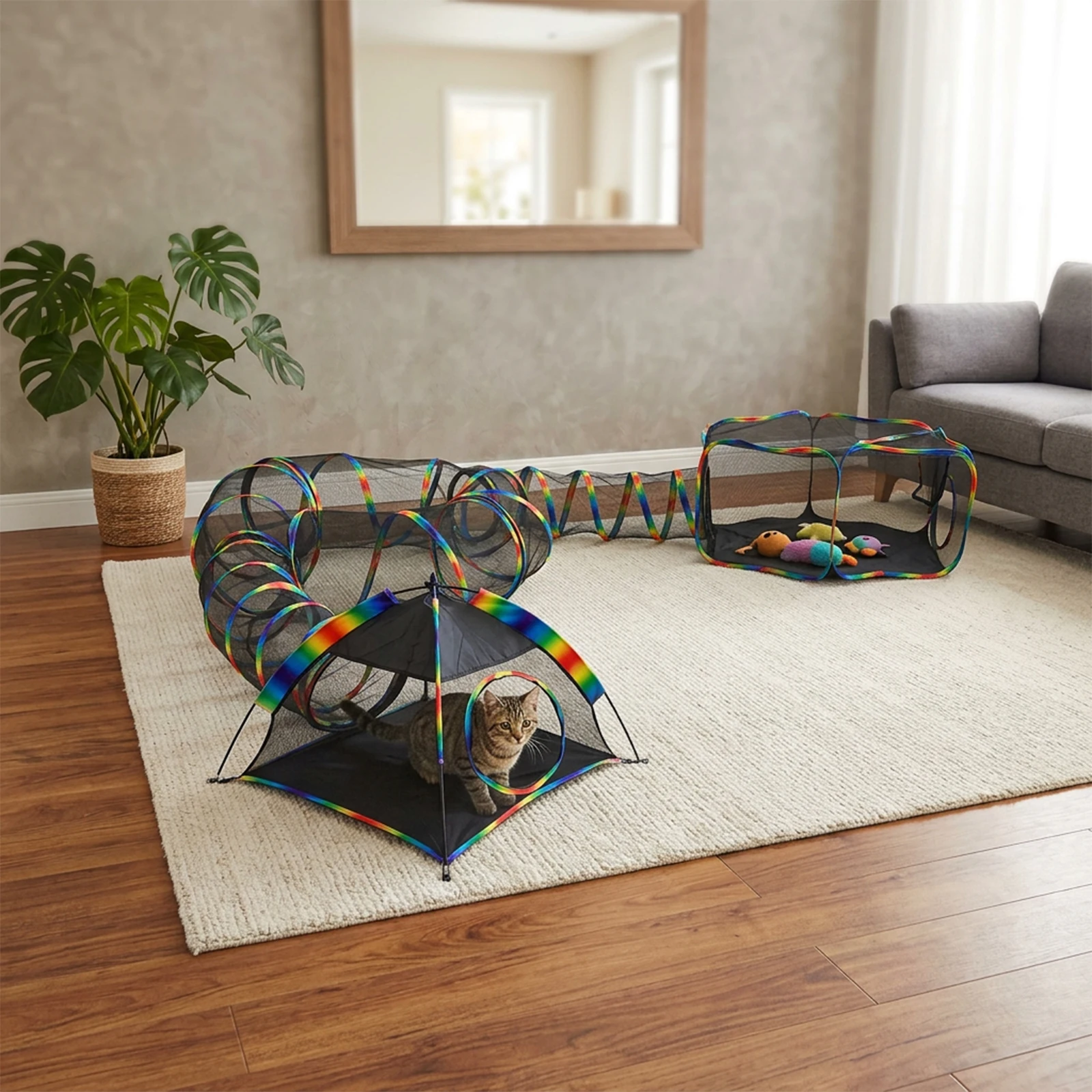 Rainbow Cat Enclosure Outdoor Portable Mesh Tent Tunnel Game House Indoor/Outdoor Playground for Multiple Small Animals
Rainbow Cat Enclosure Outdoor Portable Mesh Tent Tunnel Game House Indoor/Outdoor Playground for Multiple Small Animals