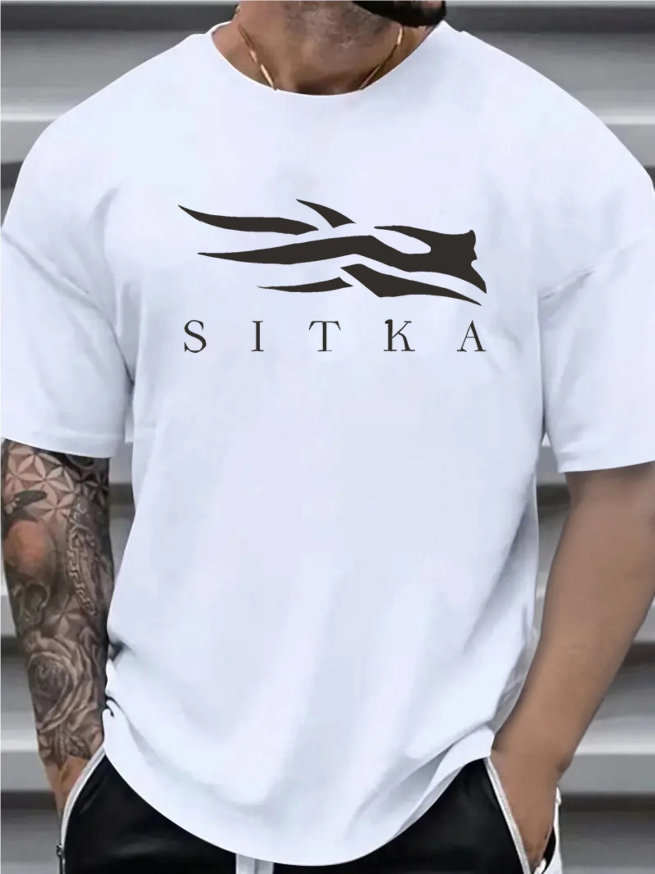 Men's summer 100 cotton fashionable casual sports loose SITKA letter pattern printed round neck short sleeved T-shirt top
Men's summer 100 cotton fashionable casual sports loose SITKA letter pattern printed round neck short sleeved T-shirt top