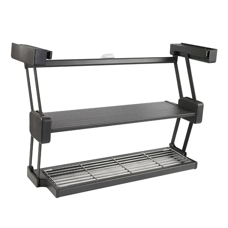high quality Good Kitchen Double Pull-down Folding Househol Hanging Seasoning Dish Storage Rack Top Lifting Basket