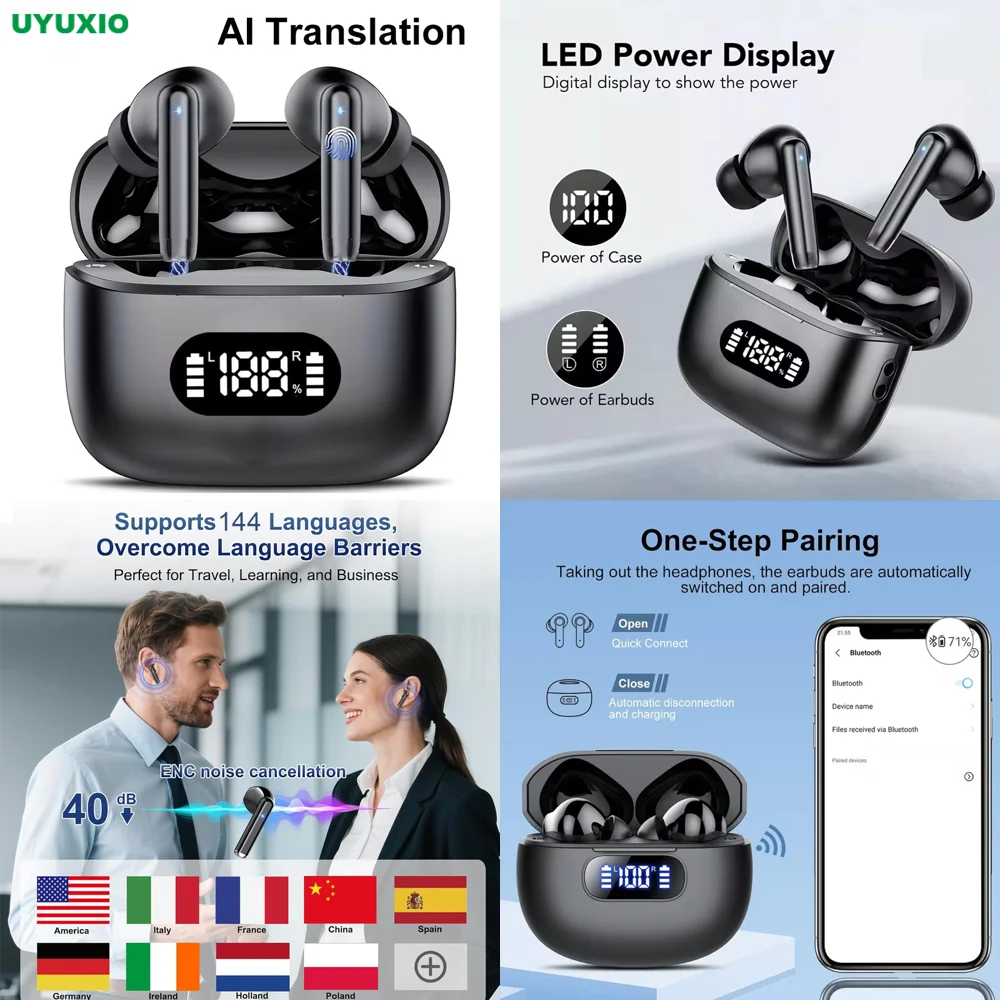 TWS Wireless Earphone with AI Language Translator with 144 Online Languages Real Time Headphone for Travel Trending Products
TWS Wireless Earphone with AI Language Translator with 144 Online Languages Real Time Headphone for Travel Trending Products