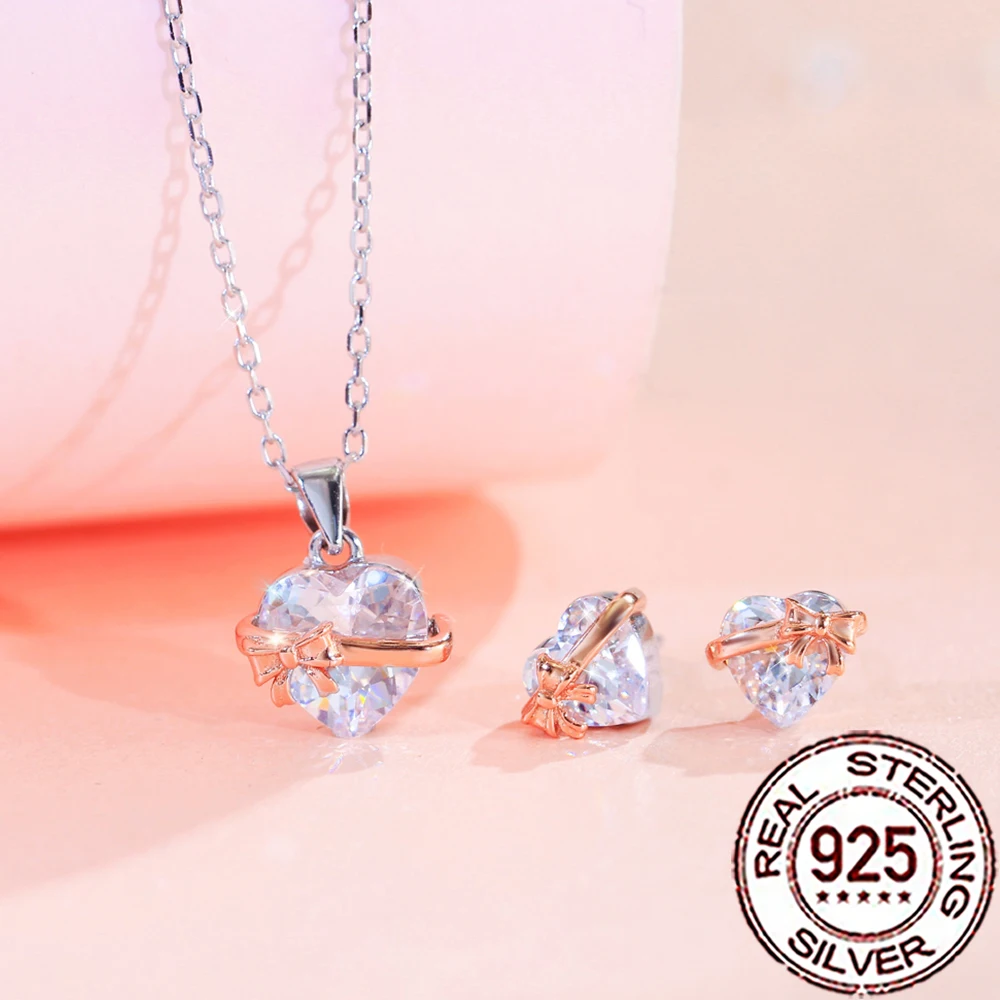 QooLady 925 Silver Luxury Heart CZ Stones Two Tones Rose Gold Bowknot Necklace Earring Set for Women Wedding Party Jewelry ST035
QooLady 925 Silver Luxury Heart CZ Stones Two Tones Rose Gold Bowknot Necklace Earring Set for Women Wedding Party Jewelry ST035