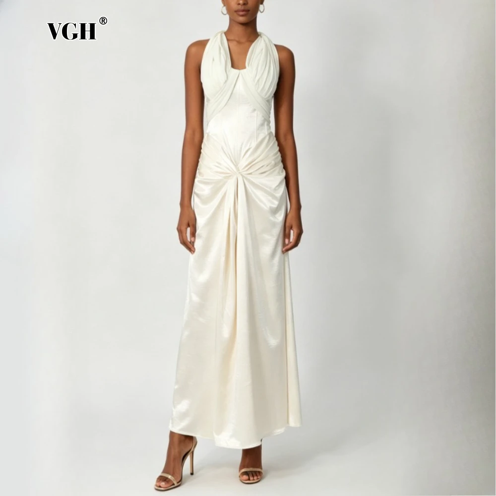 VGH Apricot Loose Spliced Folds Chic Dresses for Women Halter Sleeveless Luxury Temperament Dress Female Summer Fashion Style
VGH Apricot Loose Spliced Folds Chic Dresses for Women Halter Sleeveless Luxury Temperament Dress Female Summer Fashion Style