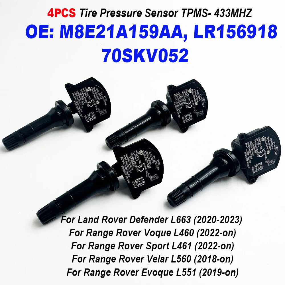 4PCS TPMS 433MHz Tire Pressure Monitoring Sensor M8E21A159AA LR156918 M8E2-1A159-AA 70SKV052 For Range Rover Voque L460 2022-
4PCS TPMS 433MHz Tire Pressure Monitoring Sensor M8E21A159AA LR156918 M8E2-1A159-AA 70SKV052 For Range Rover Voque L460 2022-