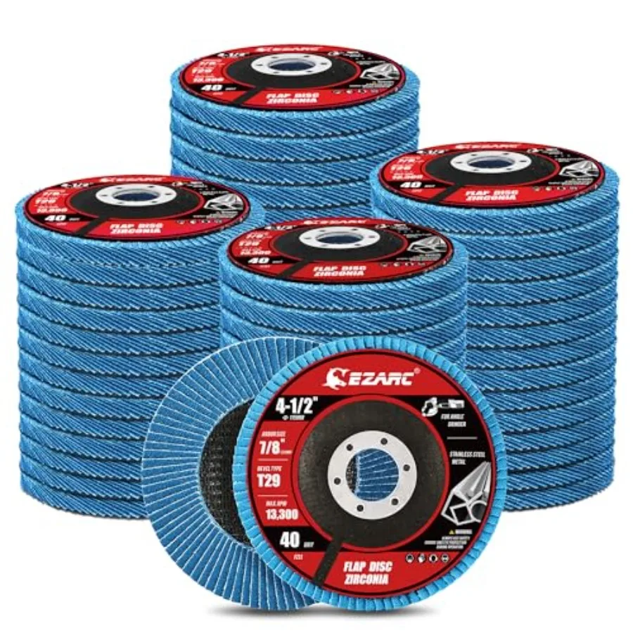 Flap Discs 4 1/2 x 7/8-Inch Flap Sanding Disc Type 29 Zirconia Grinding Wheel for Stainless Steel Sheet Metal 50 Pack
Flap Discs 4 1/2 x 7/8-Inch Flap Sanding Disc Type 29 Zirconia Grinding Wheel for Stainless Steel Sheet Metal 50 Pack