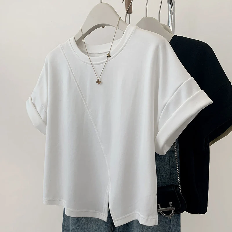 Summer Split Slit Women O Neck Short Sleeve T Shirts Cotton Fashion Simple Casual Oversized Clothing Crop Top Black White Khaki
Summer Split Slit Women O Neck Short Sleeve T Shirts Cotton Fashion Simple Casual Oversized Clothing Crop Top Black White Khaki