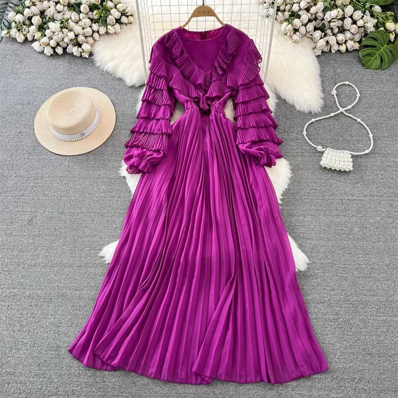 2023 Spring Autumn Light Luxury Dress Temperament Long Sleeve Round Neck Slim A-Line Pleated Dress Elegant Maxi Vestidos Z3370
2023 Spring Autumn Light Luxury Dress Temperament Long Sleeve Round Neck Slim A-Line Pleated Dress Elegant Maxi Vestidos Z3370