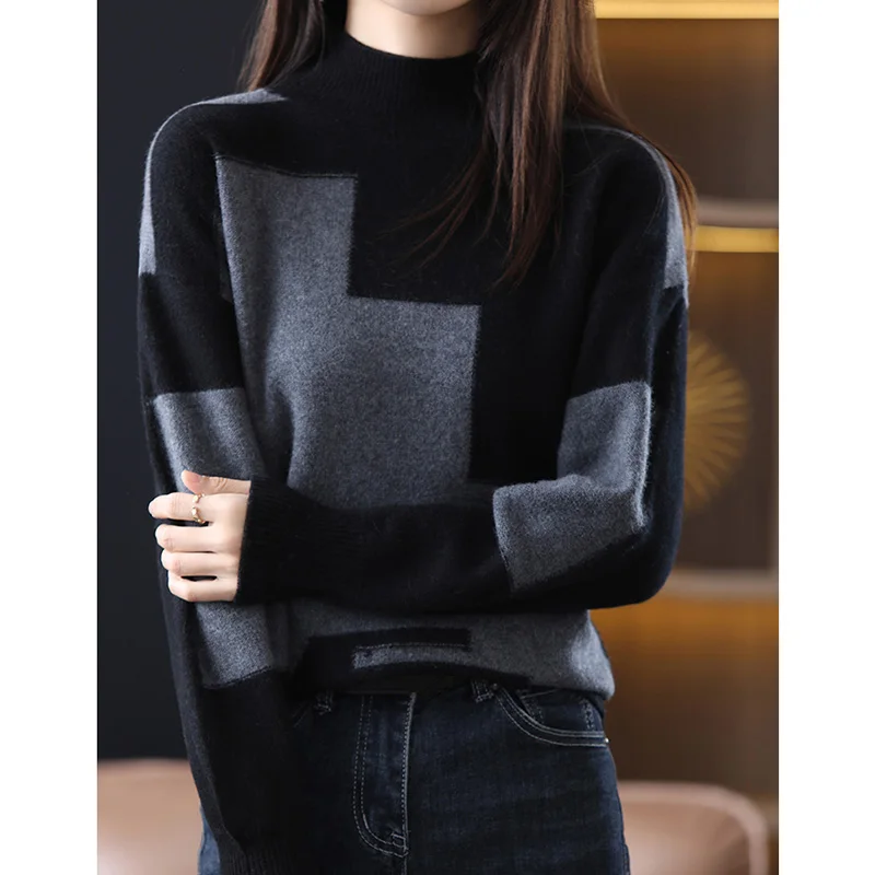 Plaid Mock Neck Vintage Soft Knitted Women's Sweater Korean Fashion Long Sleeve Jumpers Female Pullover Chic Tops Knititng R241
Plaid Mock Neck Vintage Soft Knitted Women's Sweater Korean Fashion Long Sleeve Jumpers Female Pullover Chic Tops Knititng R241