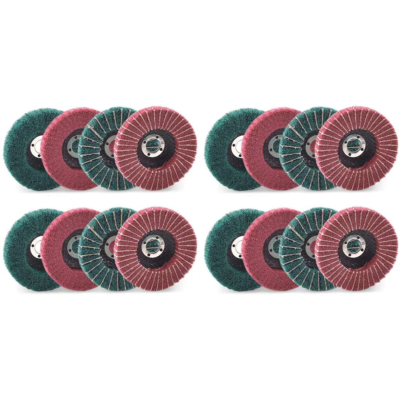 ABAH-16PCS 4 Inch Red & Green Nylon Fiber Flap Discs Set Assorted Sanding Grinding Buffing Wheels For Angle Grinder
ABAH-16PCS 4 Inch Red & Green Nylon Fiber Flap Discs Set Assorted Sanding Grinding Buffing Wheels For Angle Grinder