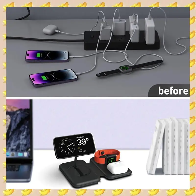 Magnetic 3 In 1 Wireless Charger Tand Foldable Fast Charging Station Dock For Iphone/Watch/ Black Easy To Use
Magnetic 3 In 1 Wireless Charger Tand Foldable Fast Charging Station Dock For Iphone/Watch/ Black Easy To Use