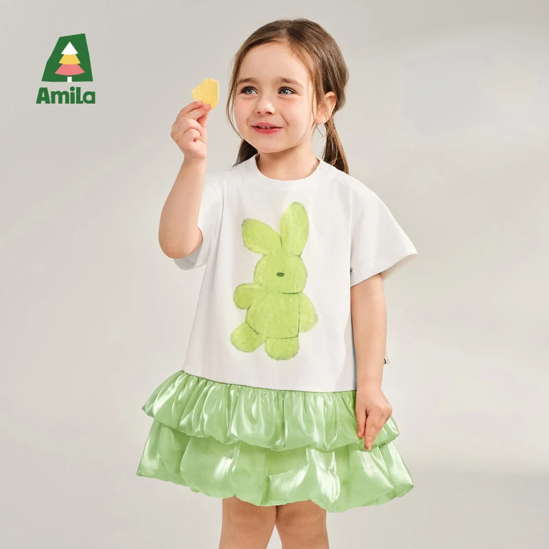 Amila Baby Dress 2025 Summer New Casual Fashionable T-Shirt Cute Rabbit Print Loose Comfortable Round Neck Clothing
Amila Baby Dress 2025 Summer New Casual Fashionable T-Shirt Cute Rabbit Print Loose Comfortable Round Neck Clothing