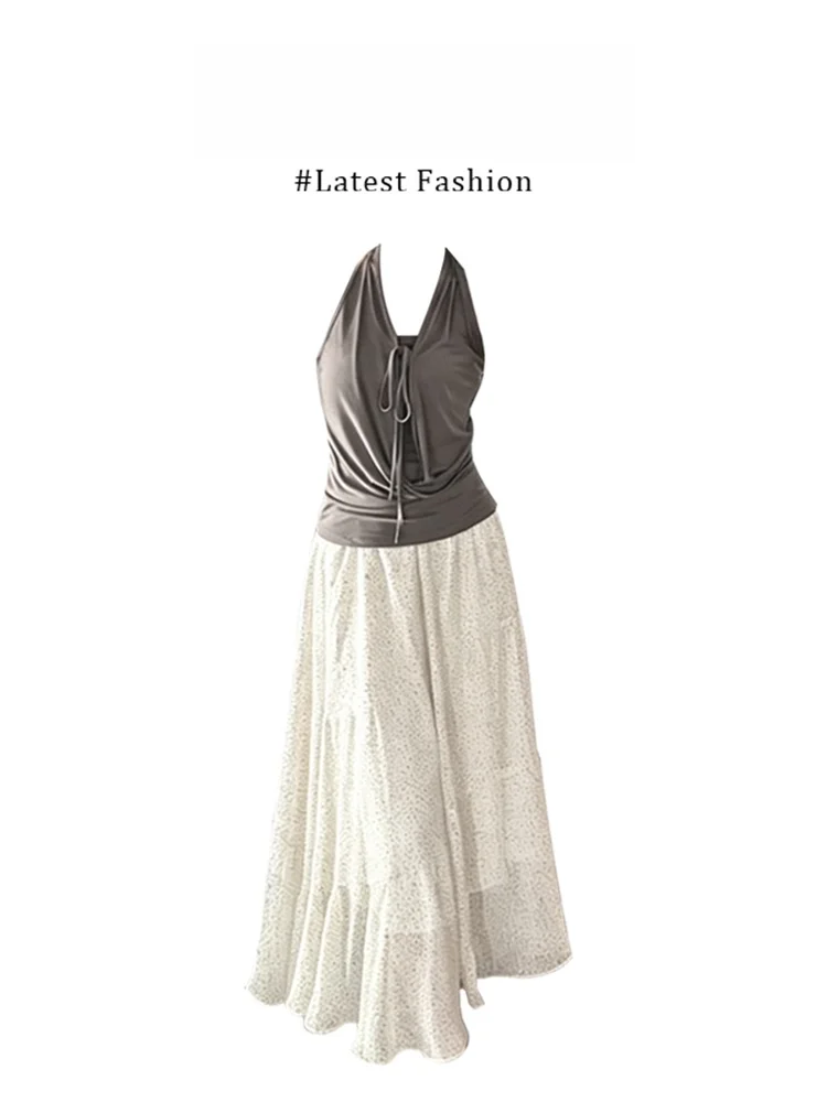 Summer New Style Floral Halter Neck Sleeveless Women's Neck Hanging Dress Skirt Set Viscose Polyester Blend Light Weight
Summer New Style Floral Halter Neck Sleeveless Women's Neck Hanging Dress Skirt Set Viscose Polyester Blend Light Weight
