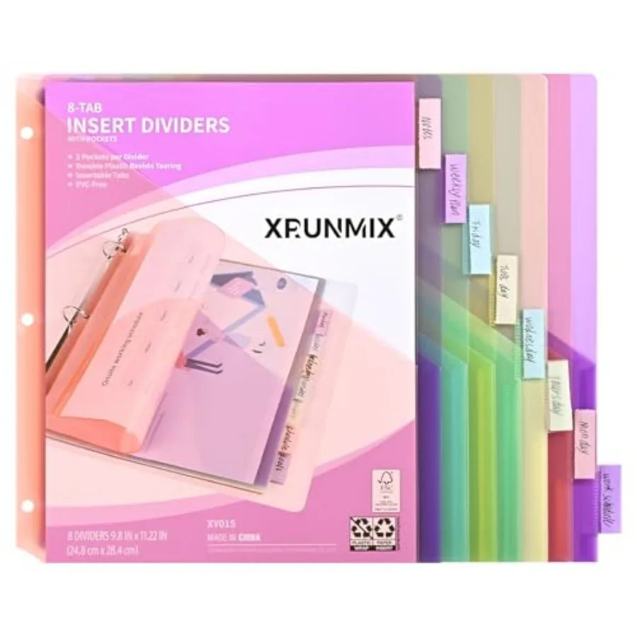 8-Tab Binder Dividers, Index Pockets for 3 Ring Binders, 8 Pastel Colors, US Letter Size 1
8-Tab Binder Dividers, Index Pockets for 3 Ring Binders, 8 Pastel Colors, US Letter Size 1