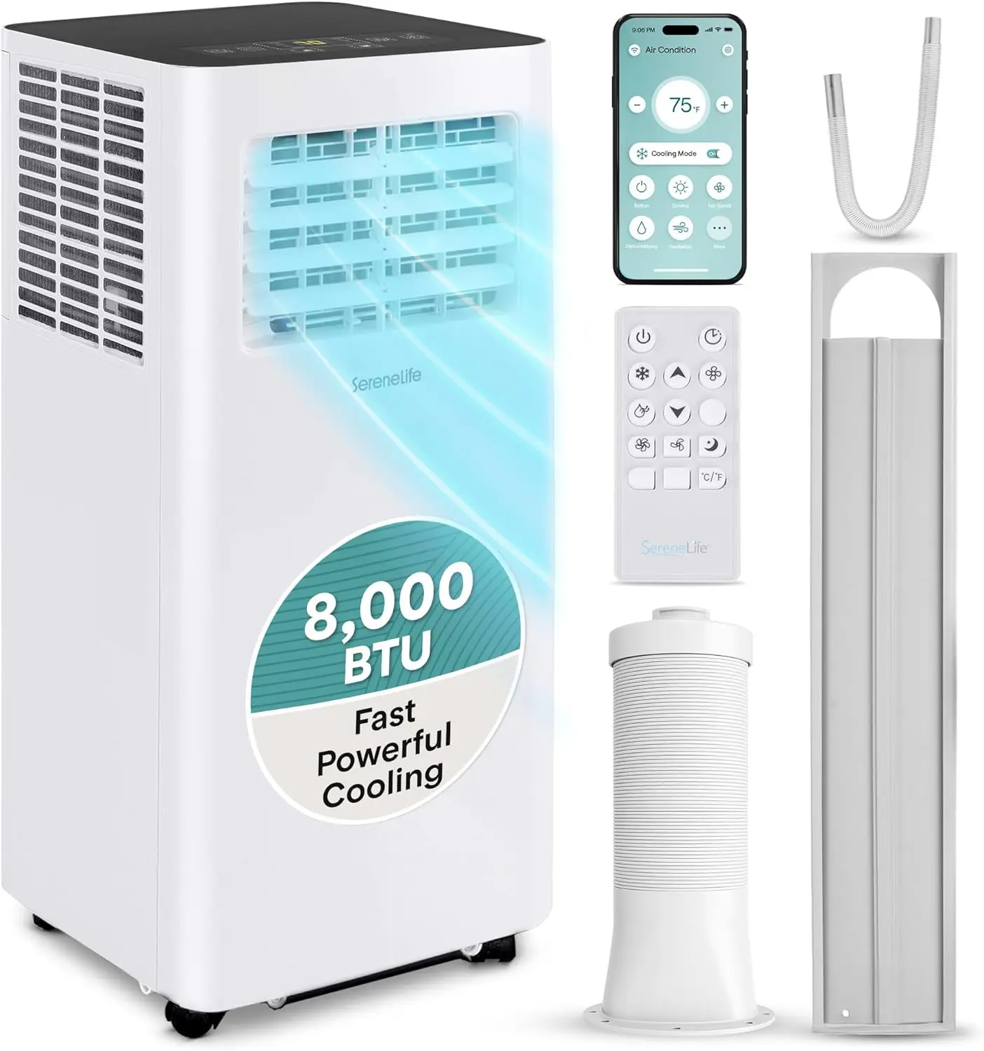 8,000 BTU Portable Air Conditioner with Built-in Dehumidifier, Cools Rooms Up to 350 sq ft, WiFi App & Remote Control Included, Window Mount Exhaust Kit
8,000 BTU Portable Air Conditioner with Built-in Dehumidifier, Cools Rooms Up to 350 sq ft, WiFi App & Remote Control Included, Window Mount Exhaust Kit