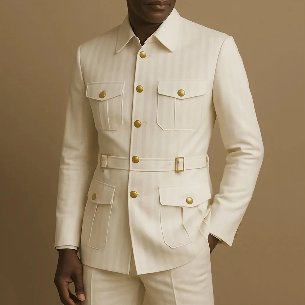 Fashion Beige Men's Suits Full Solid Color Breasted Stand Neck 2 Pieces Jacket Pants Sets High Quality Male Outfit Customize
Fashion Beige Men's Suits Full Solid Color Breasted Stand Neck 2 Pieces Jacket Pants Sets High Quality Male Outfit Customize