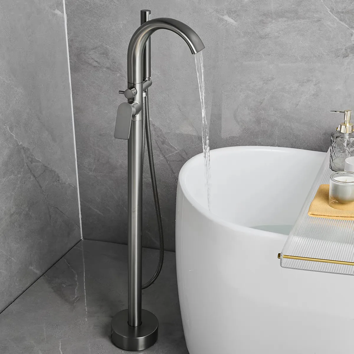 Gun Ash Floor Standing Bathtub Faucet Single Handle Hot and Cold Water 2-Function Simple Bathtub Mixer
Gun Ash Floor Standing Bathtub Faucet Single Handle Hot and Cold Water 2-Function Simple Bathtub Mixer