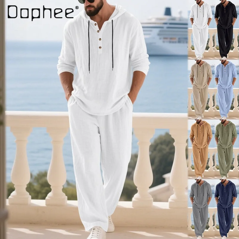 Spring Summer Men Linen Blend Hooded Henley Shirt and Long Pants Two Piece Set Casual Daily Streetwear Vacation Outfit
Spring Summer Men Linen Blend Hooded Henley Shirt and Long Pants Two Piece Set Casual Daily Streetwear Vacation Outfit