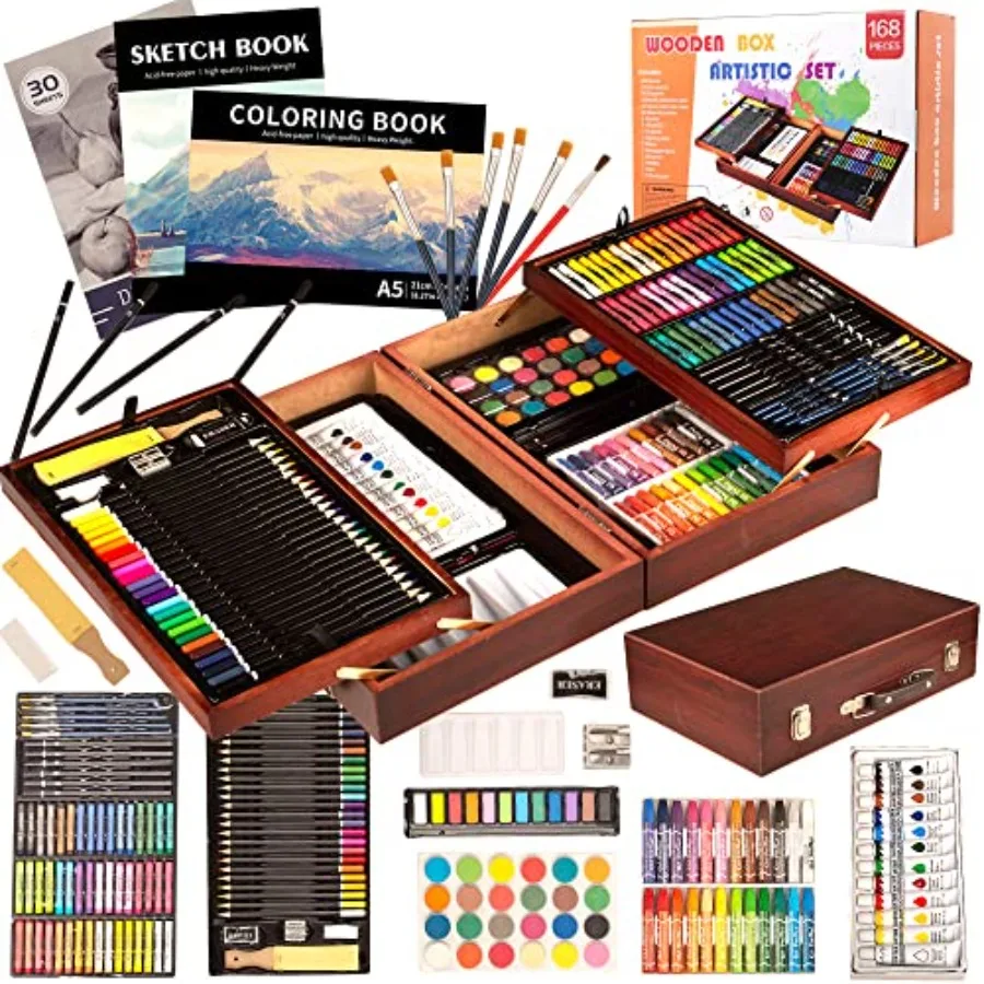 168-Pack Art Supplies, Deluxe Wooden Art Set Crafts Drawing Painting Coloring Kit, 3 Pack Coloring Pads, Creative Gift Box for
168-Pack Art Supplies, Deluxe Wooden Art Set Crafts Drawing Painting Coloring Kit, 3 Pack Coloring Pads, Creative Gift Box for