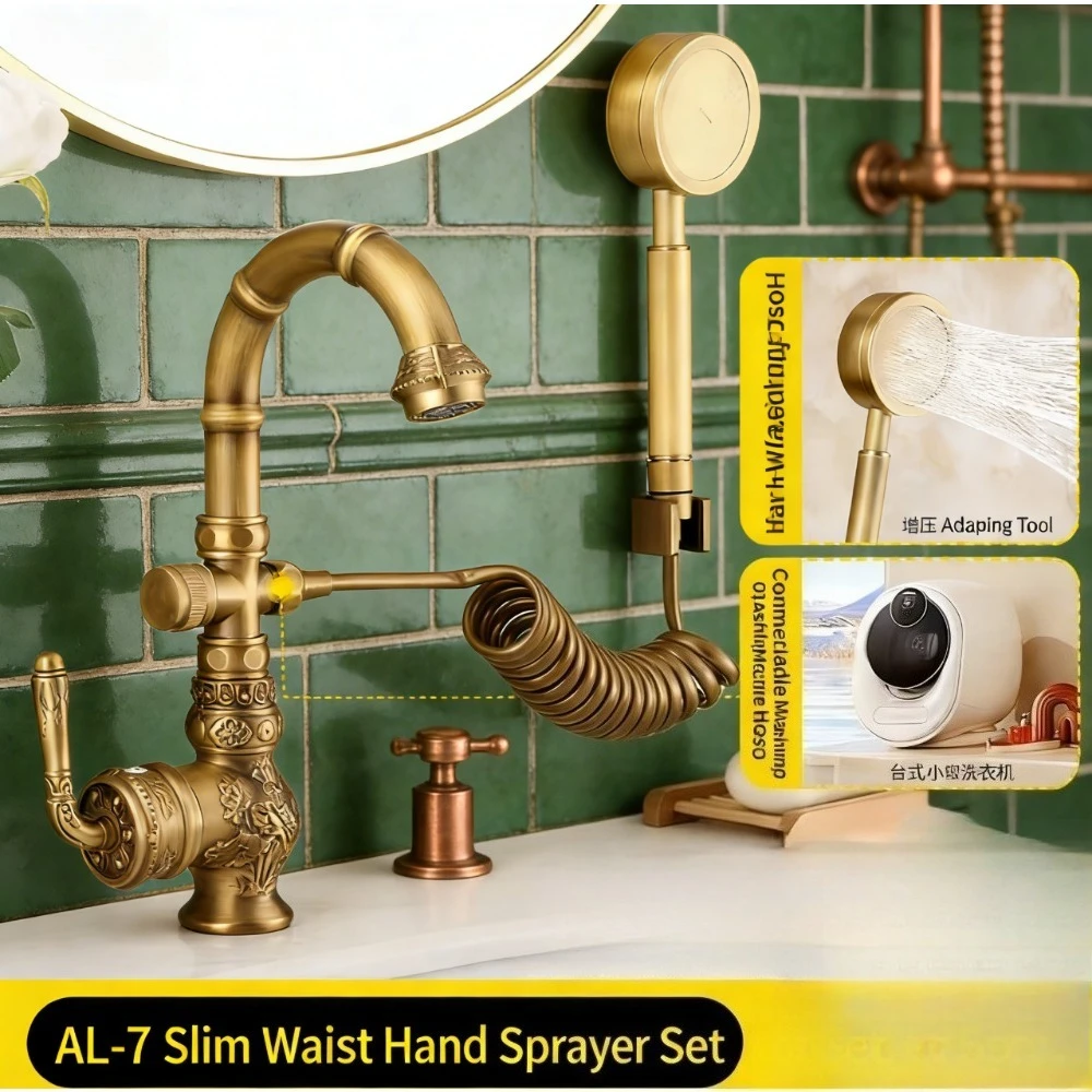 Антикварный резной кран из цельной меди, интерфейс для стиральной машины, напорный ручной распылитель для шампуня
Антикварный резной кран из цельной меди, интерфейс для стиральной машины, напорный ручной распылитель для шампуня