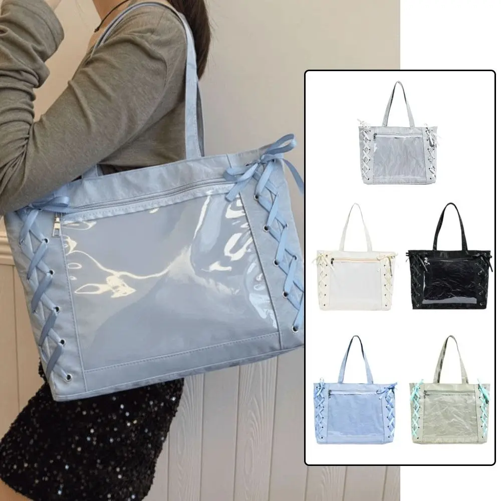 Lace-up Simple Itabag Cross Ribbon PU Transparent Pocket Tote Bag Idol Merchandise Storage Badge Display Shoulder Bag
Lace-up Simple Itabag Cross Ribbon PU Transparent Pocket Tote Bag Idol Merchandise Storage Badge Display Shoulder Bag