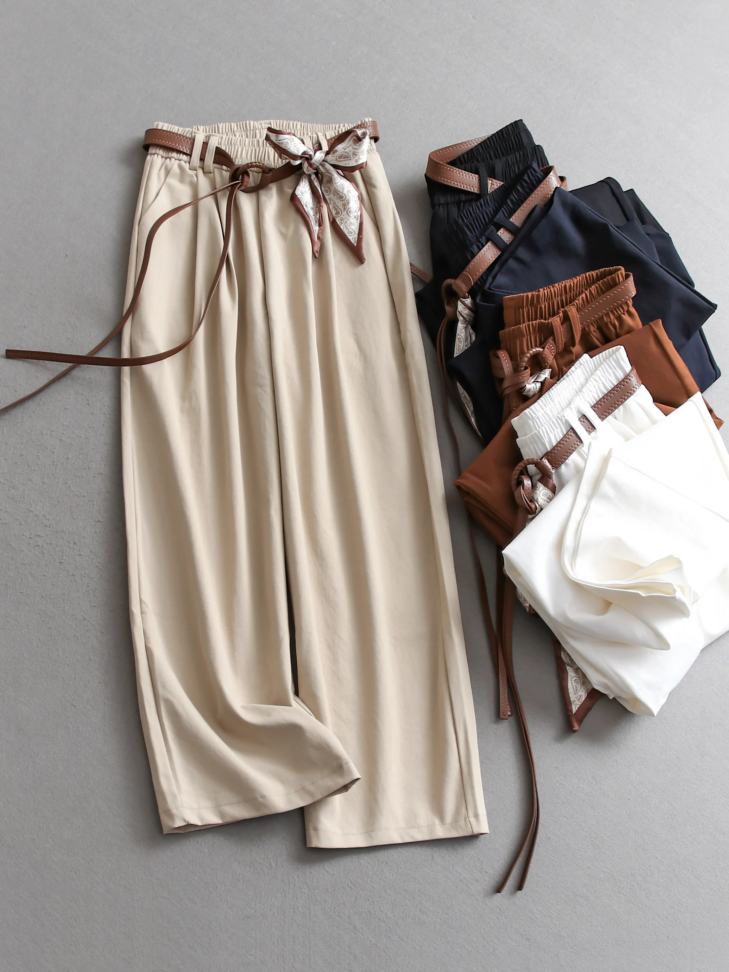 Casual High Waist Straight Leg Pants Floor Length Loose Elastic Waist Women's Pants Silk Scarf Belt V501 Wide Leg Pants
Casual High Waist Straight Leg Pants Floor Length Loose Elastic Waist Women's Pants Silk Scarf Belt V501 Wide Leg Pants