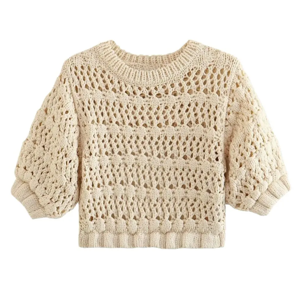 Summer Women's Solid Color Backless Hollow Design Short Sleeve round Neck Knitted Top European American Style
Summer Women's Solid Color Backless Hollow Design Short Sleeve round Neck Knitted Top European American Style