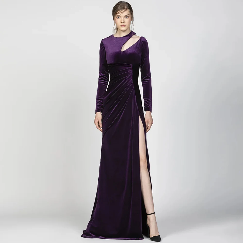 Fashion O-Neck Evening Dress Elegant Velour Side Slit Customized Celebrity Gowns Delicate Long Sleeves Sweep Train Prom Dresses
Fashion O-Neck Evening Dress Elegant Velour Side Slit Customized Celebrity Gowns Delicate Long Sleeves Sweep Train Prom Dresses